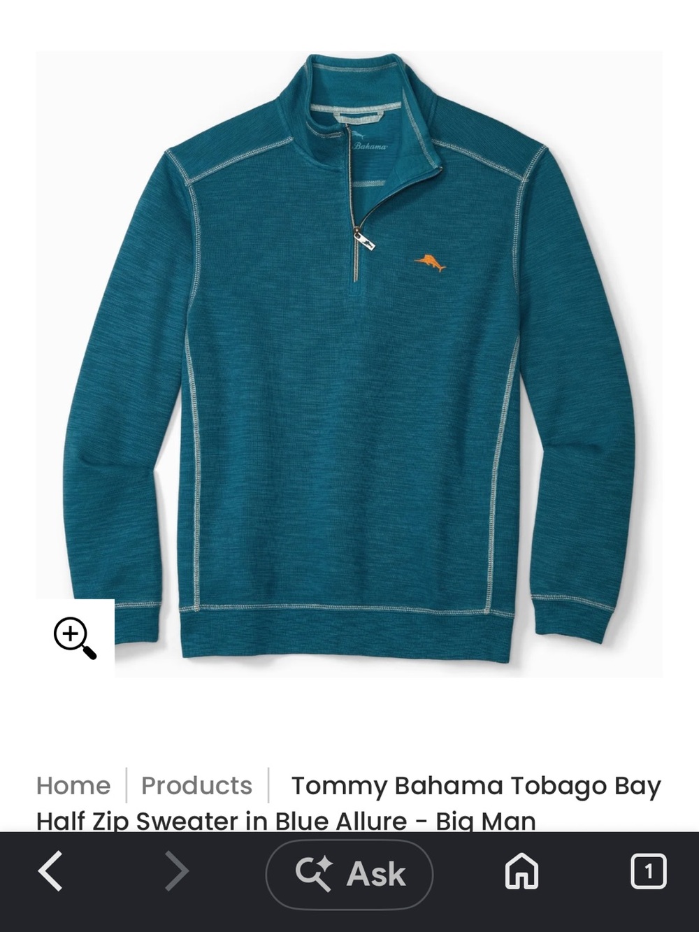 Tommy Bahama Teal Half-Zip Sweater with Orange Logo - Men